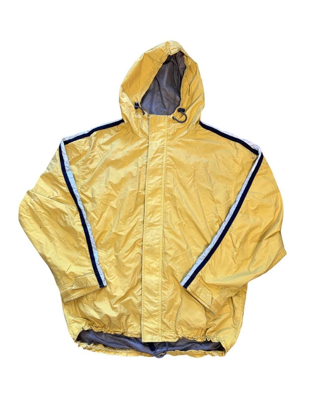 VINTAGE GAP REFLECTIVE RACING STRIPED HOODED WINDBREAKER JACKET SIZE LARGE